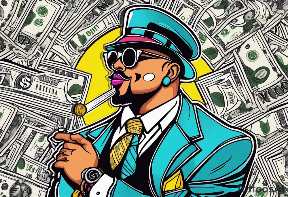 Gangster style design embracing money tattoo idea