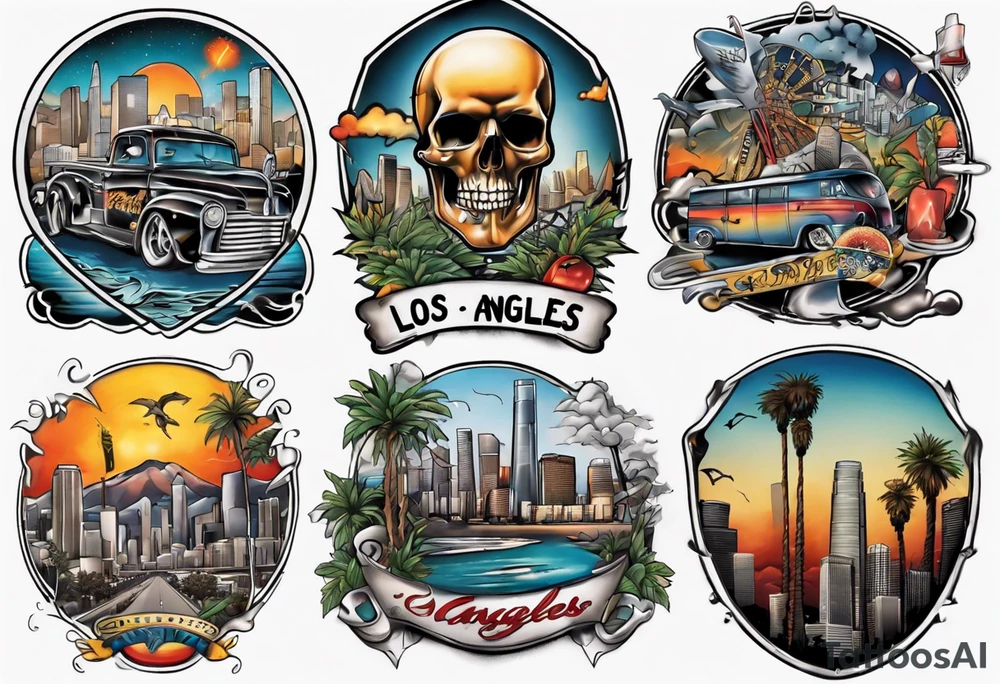 Los Angeles theme half sleeve tattoo idea