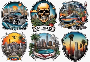 Los Angeles theme half sleeve tattoo idea