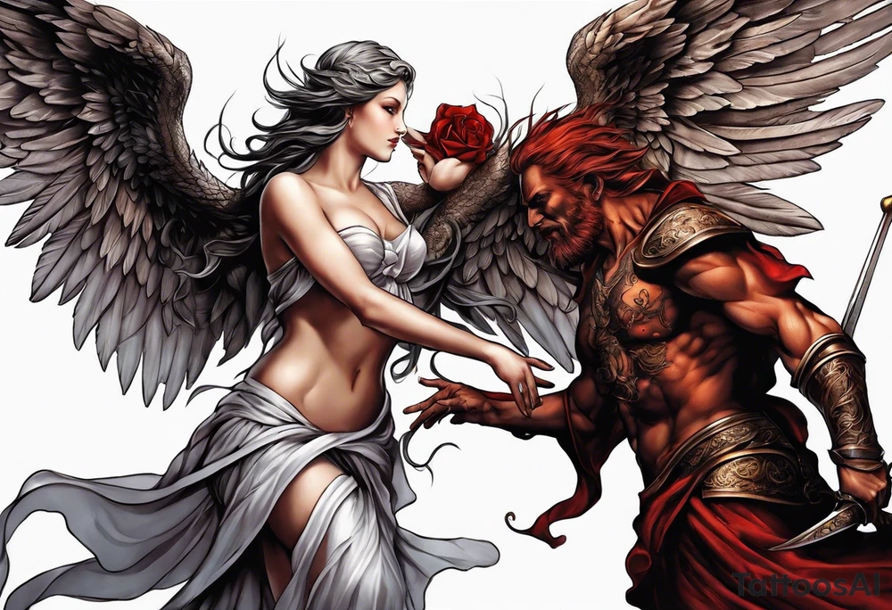 Angel and devil fighting back tattoo design tattoo idea