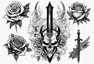Demon with roses and sword tattoo idea