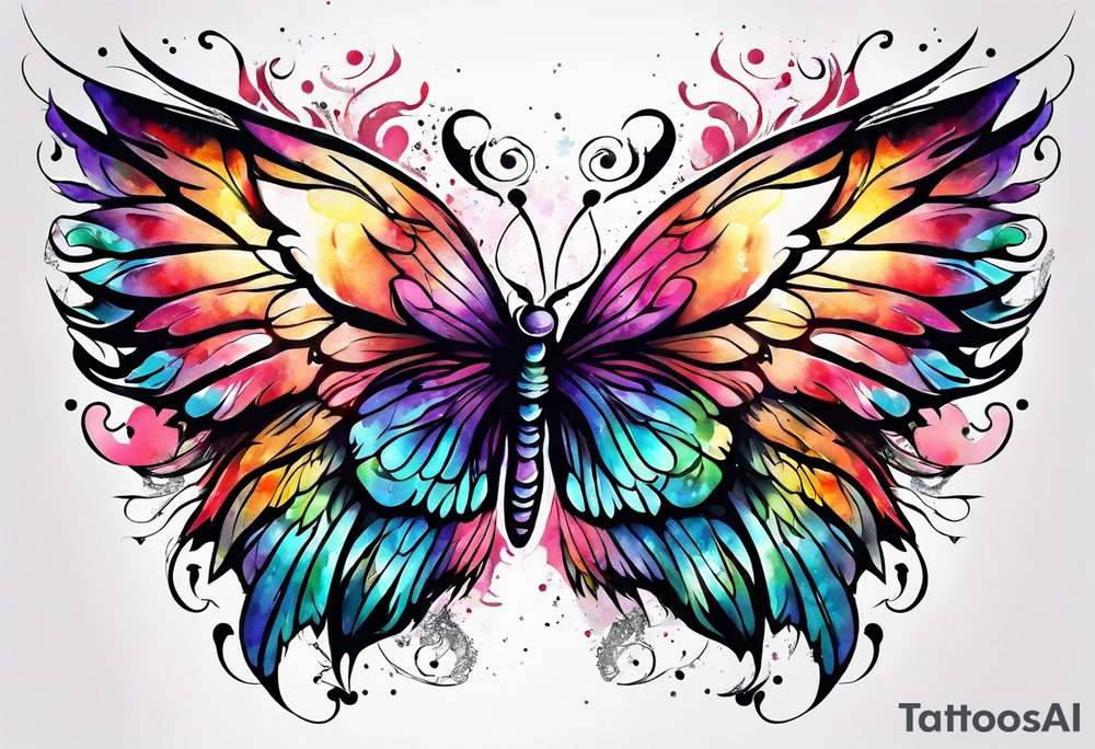 Colorful angel wings and butterfly tattoo idea