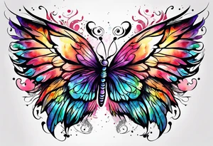 Colorful angel wings and butterfly tattoo idea