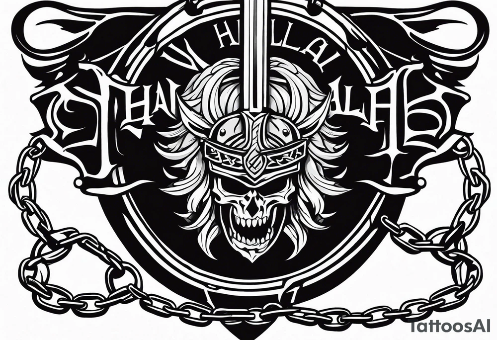 Valhalla sword shield barb wire chain tattoo idea