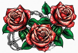 Three roses with barbed wire wrapped around them and a broken heart tattoo idea