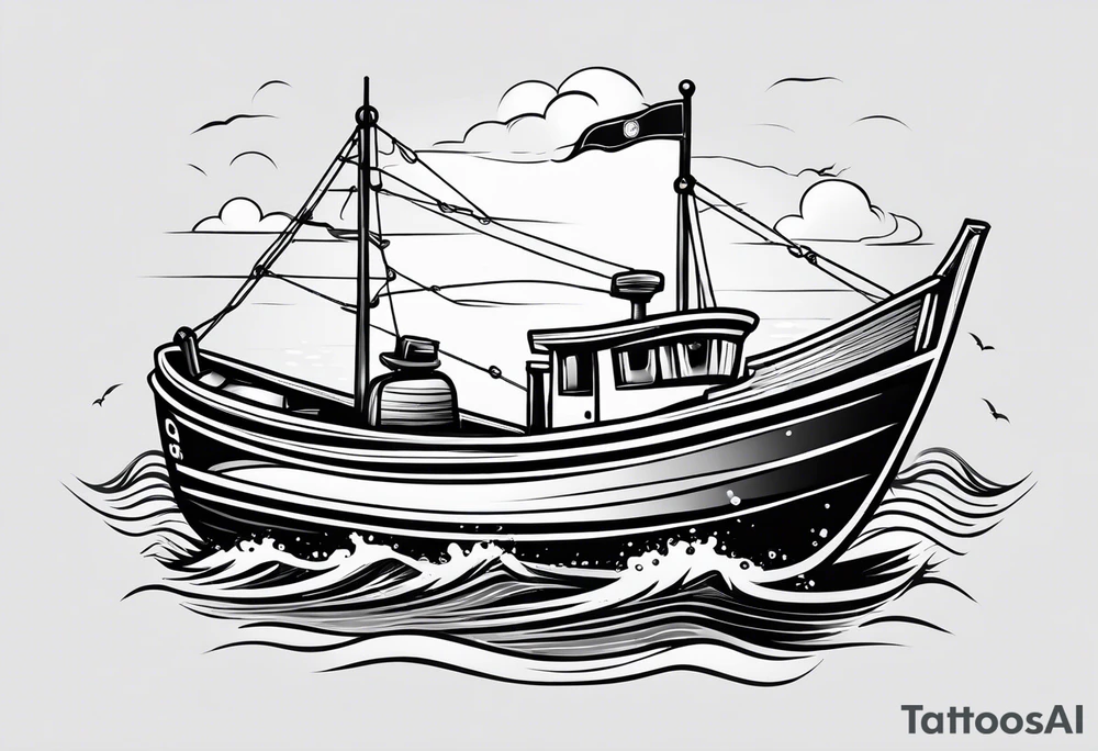 A simple vintage fishing boat tattoo idea
