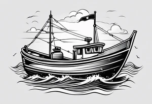 A simple vintage fishing boat tattoo idea