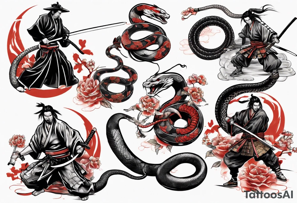 Samurai fighting a snake tattoo idea