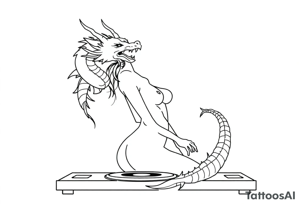 disk jockeying, naked girl, dragon tattoo idea