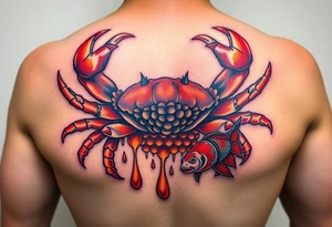 Powerful crab sureounded by dripping honey comb and coi fish tattoo idea