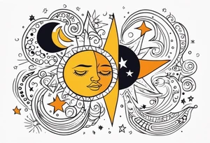 mexican sun stars and moon. Mirrored with swirls and dots and stars tattoo idea