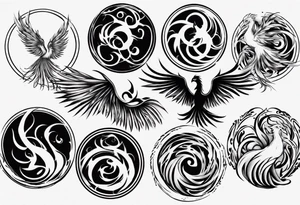 Phoenix rising blending in circles tattoo idea