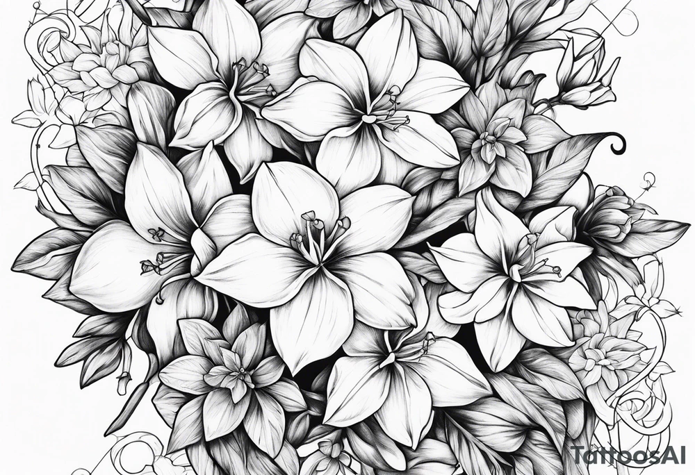 Larkspur, narcissus and stars tattoo idea