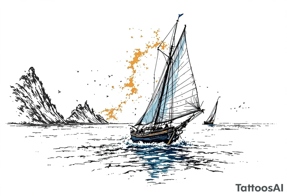 sailing boat in a bay tattoo idea