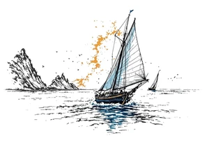 sailing boat in a bay tattoo idea