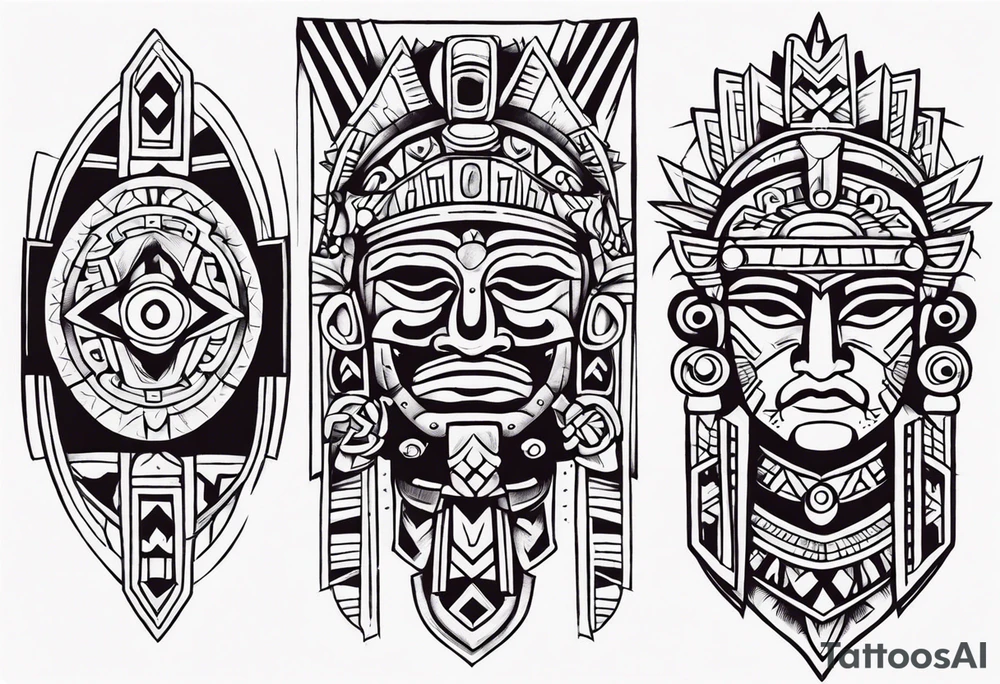 Aztec heritage in a sleeve format tattoo idea