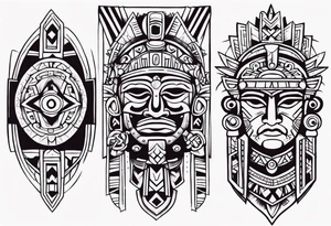 Aztec heritage in a sleeve format tattoo idea