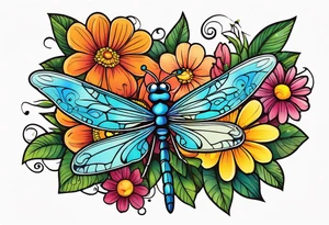 Dragonflies and flowers tattoo idea