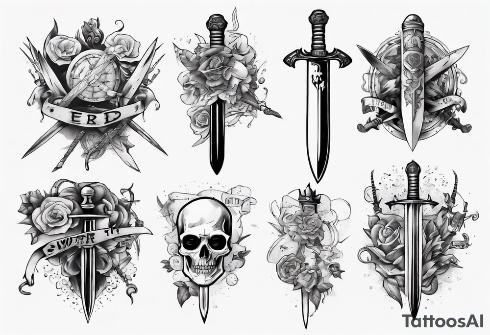 sword that has nerd stuff on it tattoo idea