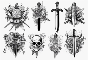 sword that has nerd stuff on it tattoo idea