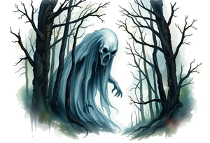 Eerie ghost looking creature in the woods tattoo idea