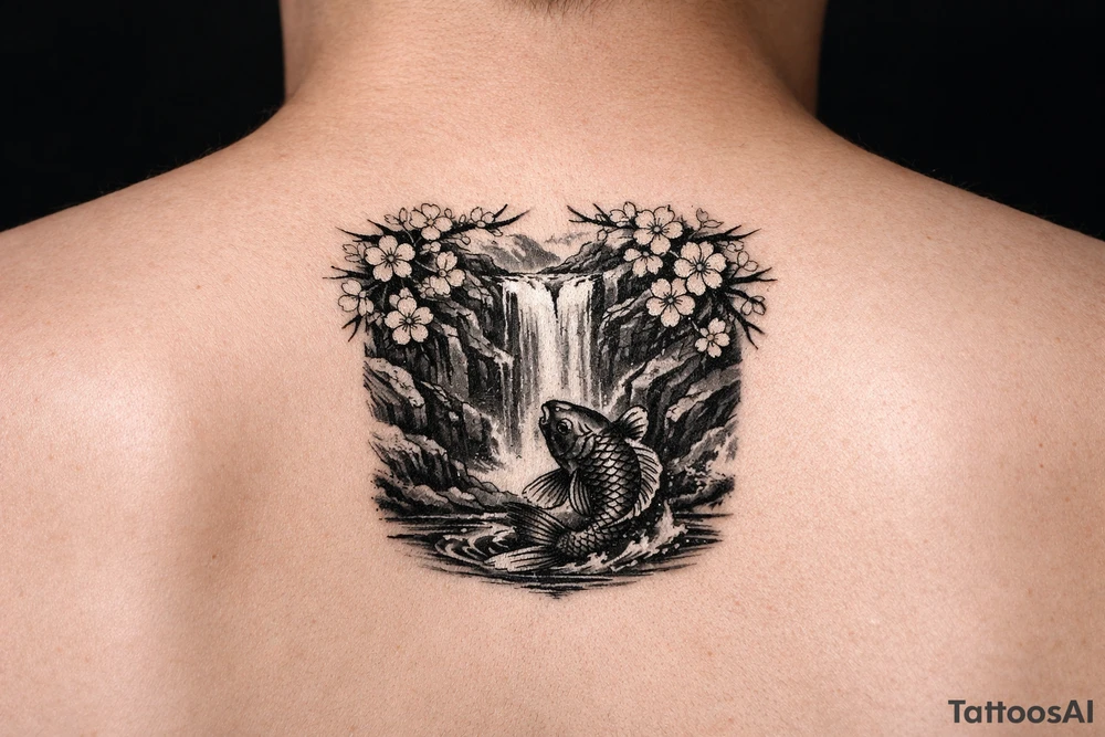 Asian style Cherry blossoms, waterfall, koi
half sleeve tattoo idea