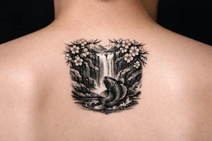 Asian style Cherry blossoms, waterfall, koi
half sleeve tattoo idea