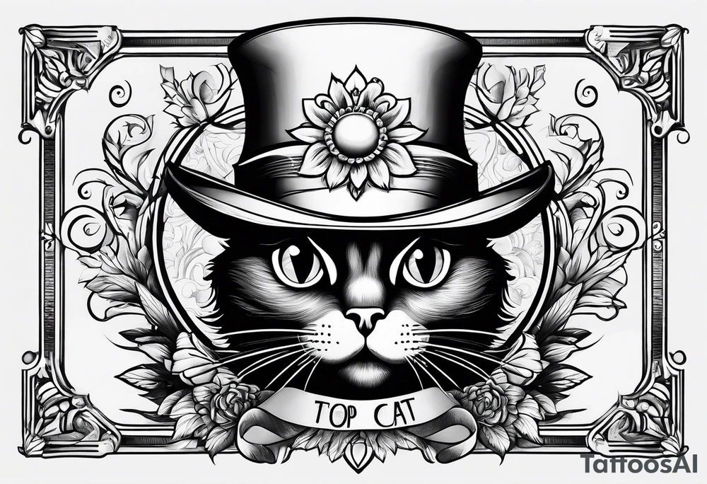 Black cat with a funny hat tattoo idea