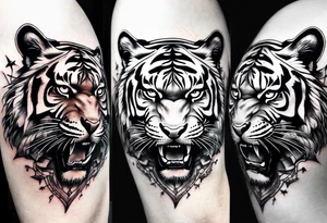 Tiger fighting warriors tattoo idea