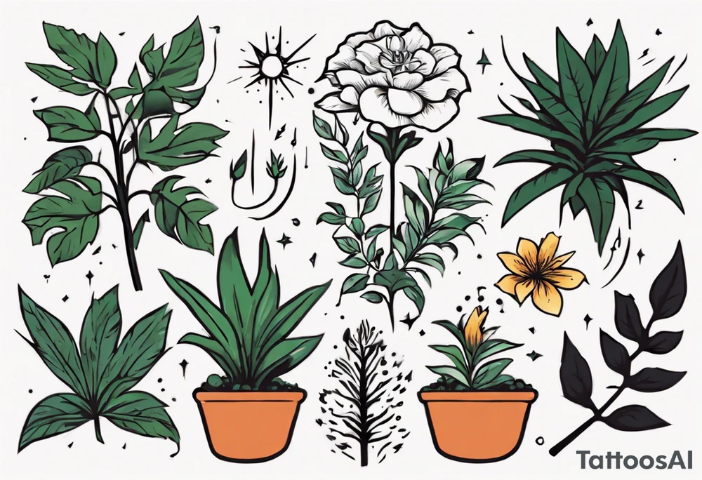 Word ‘power’ on top of plants tattoo idea