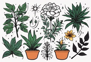 Word ‘power’ on top of plants tattoo idea