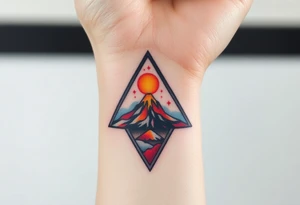 Geometric erupting Volcano inside Capricornus triangle tattoo idea