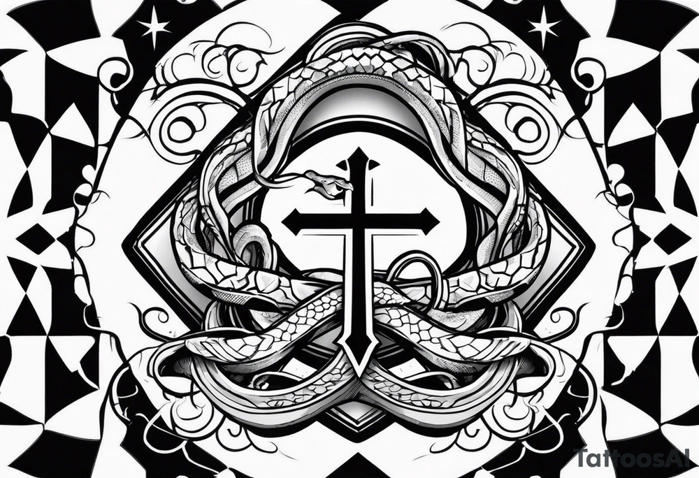 a cross with a snake around it tattoo idea
