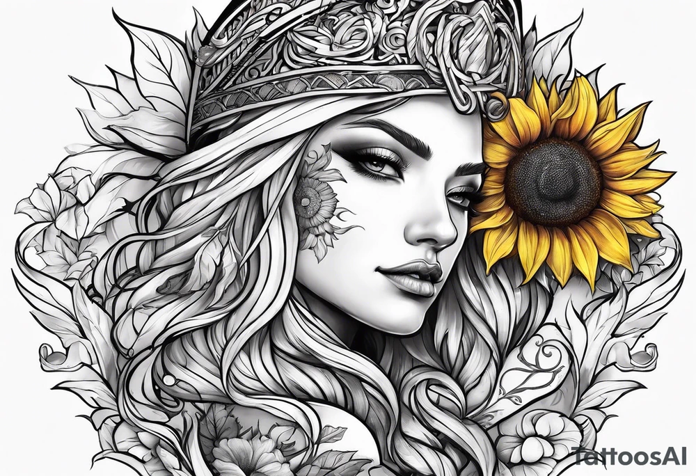 Sunflower viking sleeve tattoo idea