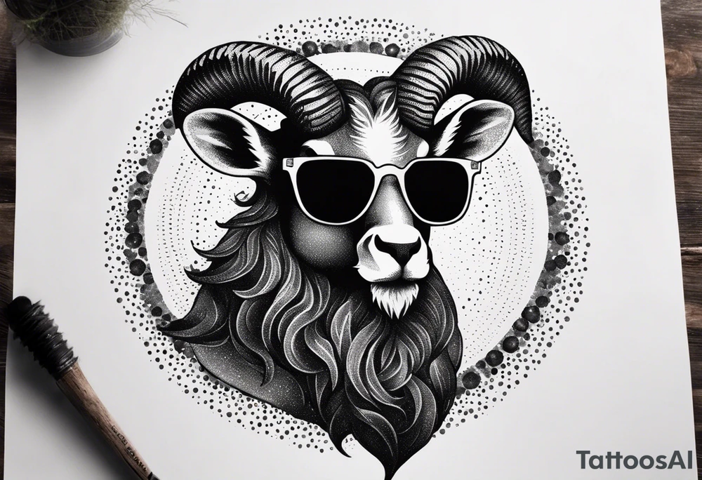 capricorn with beard and sunglasses tattoo idea