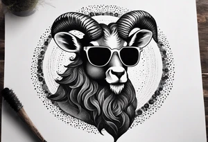 capricorn with beard and sunglasses tattoo idea