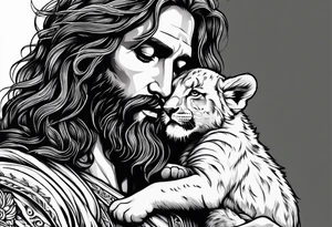 Jesus holding a lion cub tattoo idea