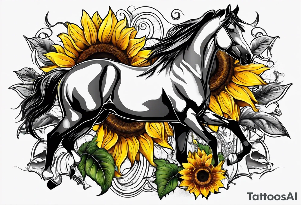 Horse, compass, sunflower tattoo idea