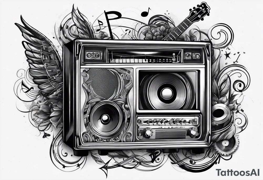 sleeve

music notes, a cassette tape, and
instruments tattoo idea