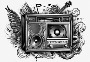 sleeve

music notes, a cassette tape, and
instruments tattoo idea