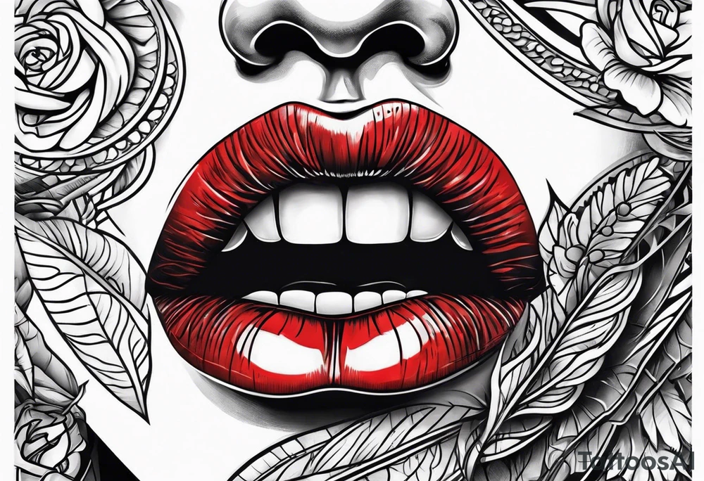 lips and tongue with rope tied around tongue tattoo idea