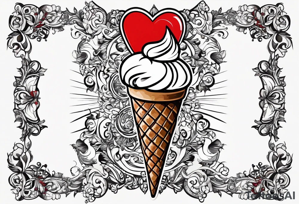 ice cream cone with one red heart tattoo idea