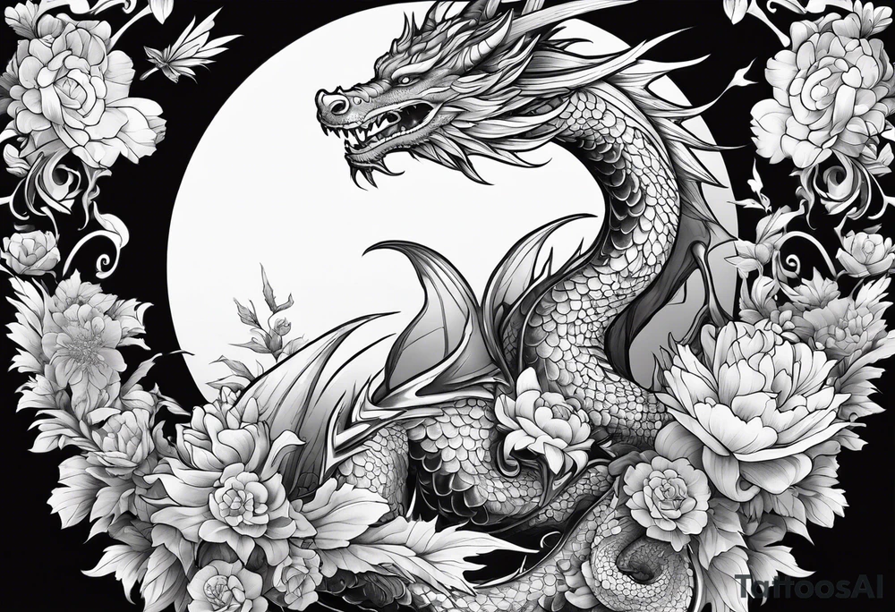 fairy and a dragon in the background tattoo idea