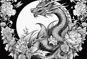 fairy and a dragon in the background tattoo idea
