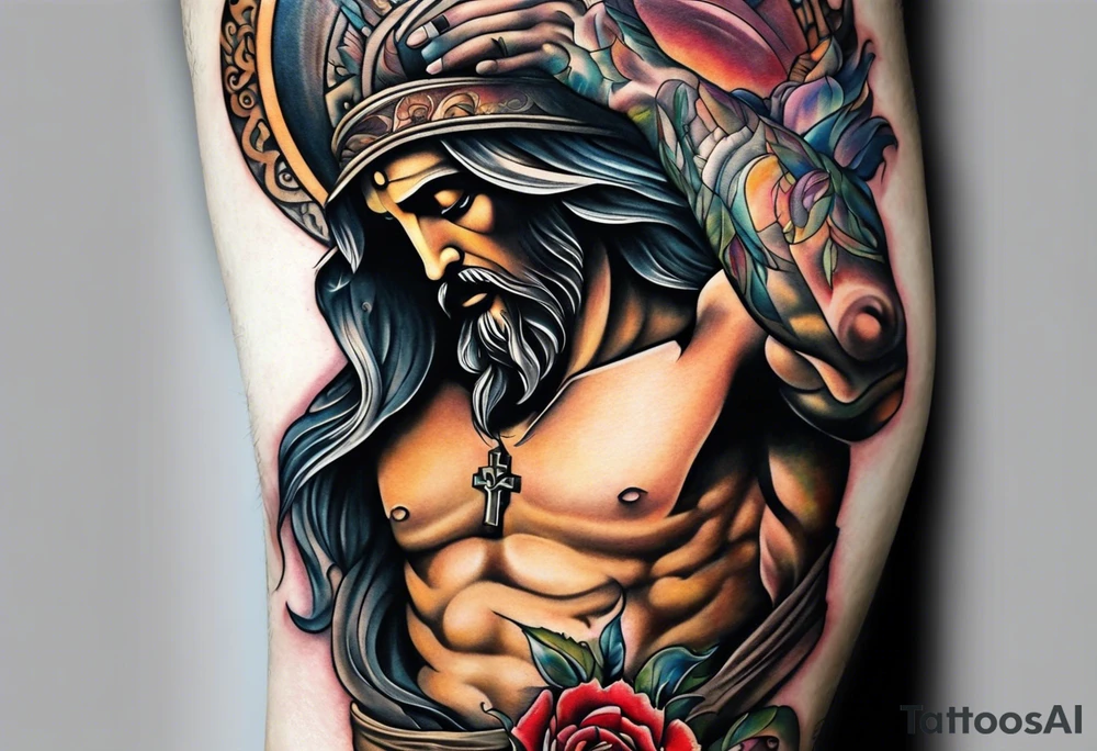 beggar reaching for Jesus Christ tattoo idea
