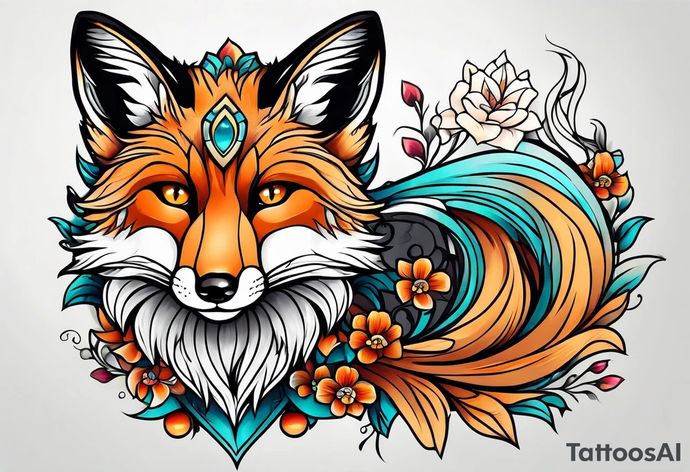 neo traditional fox tattoo idea