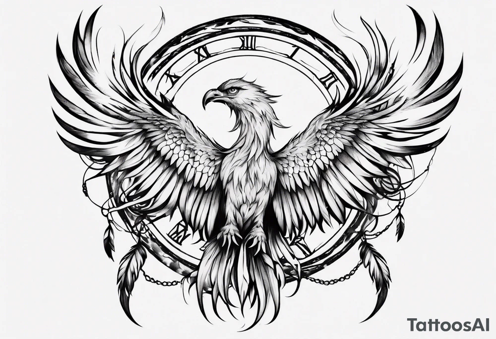 Fire Phoenix flying blending into dream catcher tattoo idea