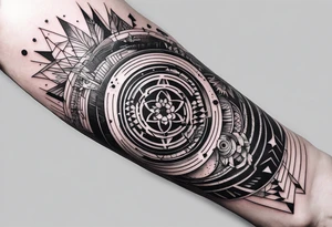 A forearm tattoo about electronic music, focus on geometric patterns, abstract tattoo idea
