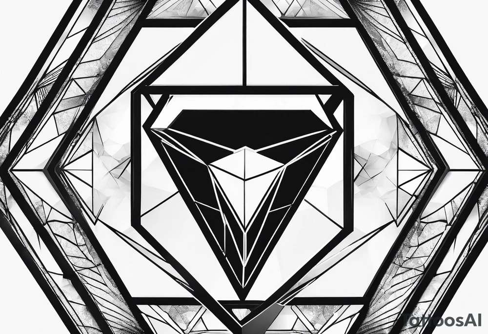 black hexagon diamond heart with tattoo idea