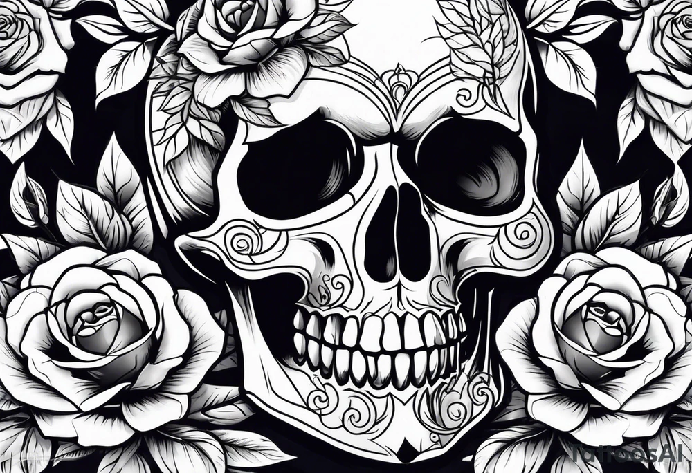 skull and roses tattoo idea